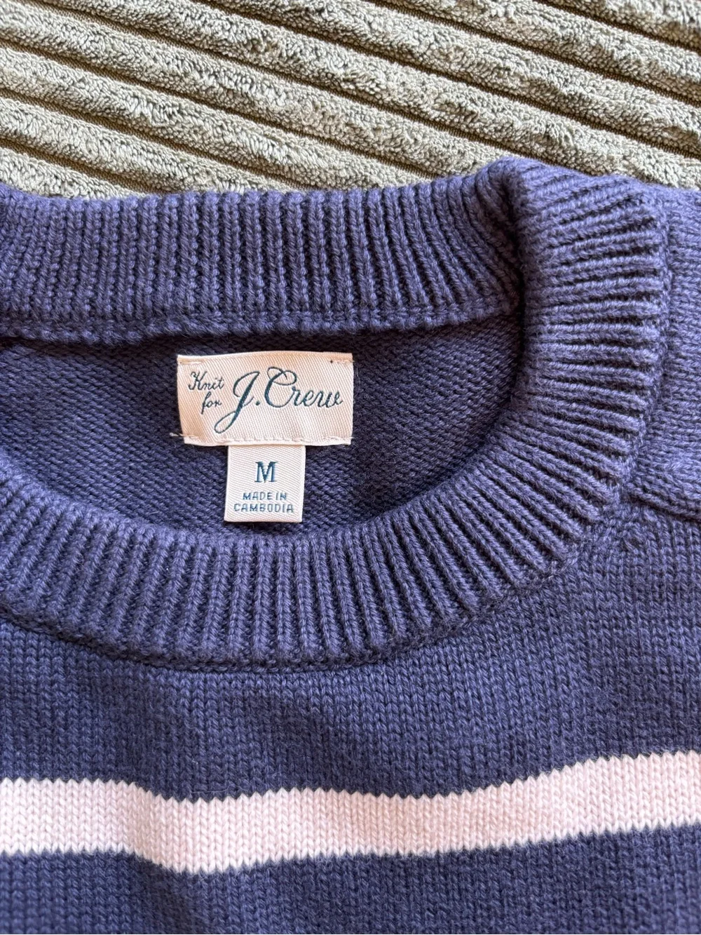 J. Crew Navy and White Striped Crewneck Sweater